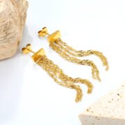 Golden Tassel Drop Earings - Image 4